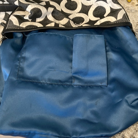 Coach black and white large leather and canvas shoulder bag silver hardware - Picture 11 of 11